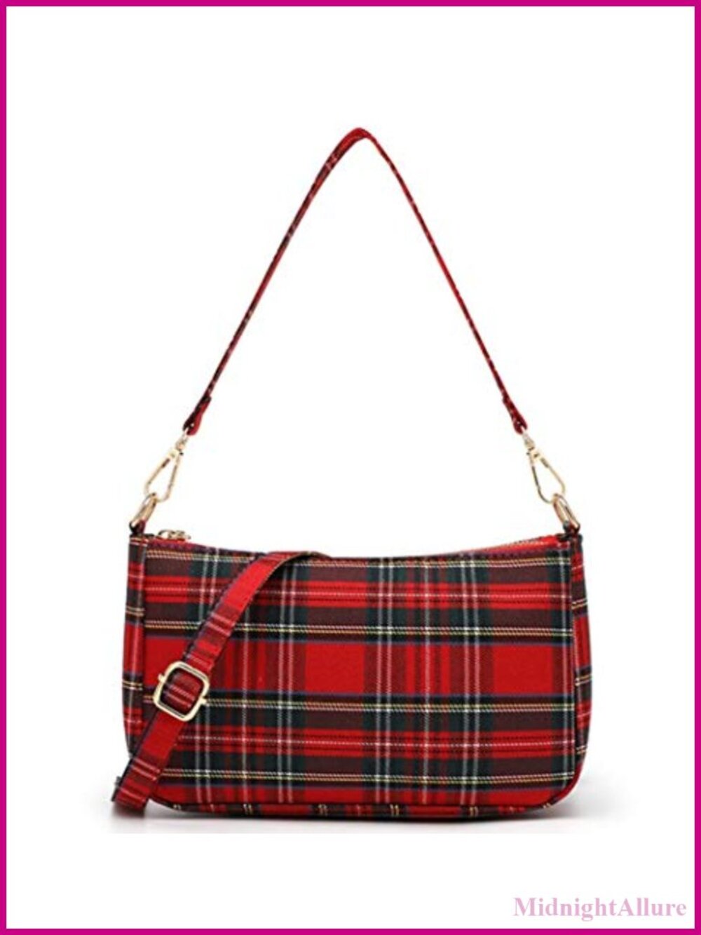 Tartan Check Crossbody Purse with Gold Zip Detailing